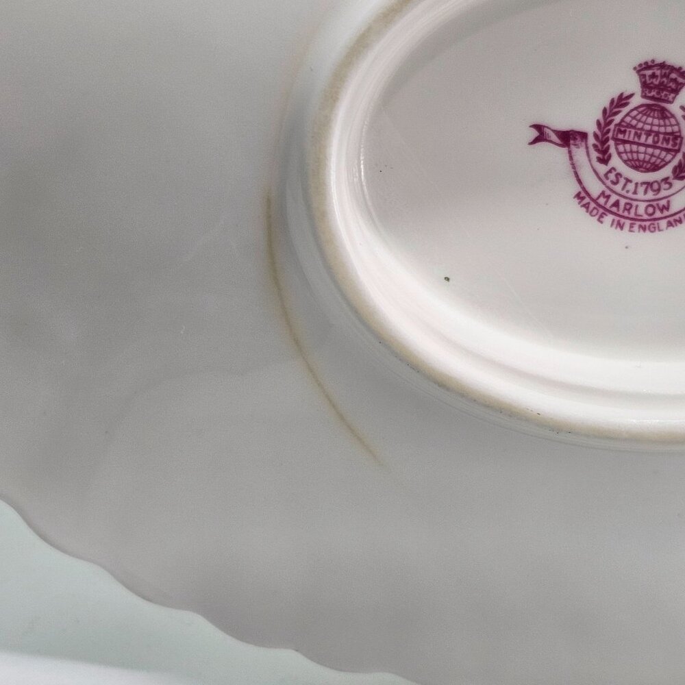 Minton Marlow Floral Gravy Boat Attached Underplate vtg Globe backstamp1950s ros - Picture 12 of 12